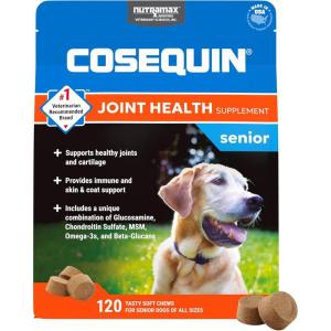 imageCosequin Senior Joint Health Supplement for Senior Dogs  With Glucosamine Chondroitin Omega3 for Skin and Coat Health and Beta Glucans for Immune Support 60 Soft Chews120 ct